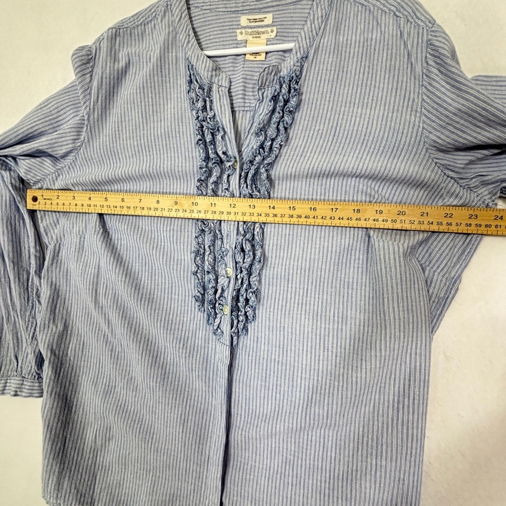 Ruff Hewn Woman Henley Blouse 1X Striped Ruffle Front Coastal Casual - Picture 7 of 9